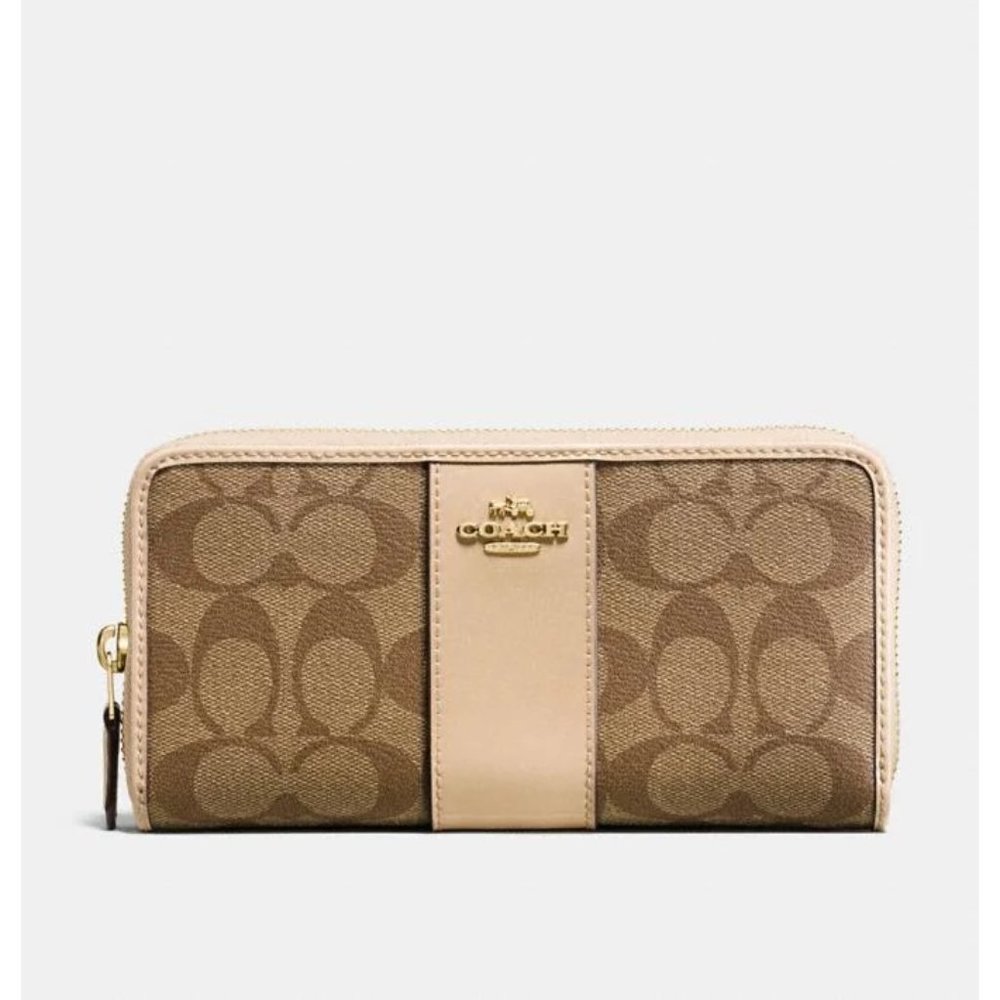 Coach Accordion Zip Wallet Signature Canvas/Khaki